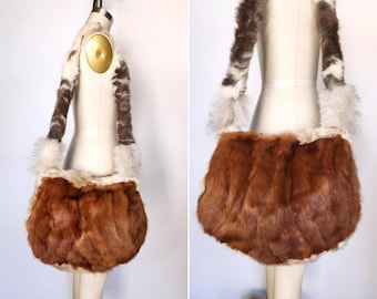 Vintage FOX Fur Bag - Shoulder Fur Bag - Crossbody Fur Bag - Soft Big Fox Fur Bag Purse Fur Messenger - Variegated Colors