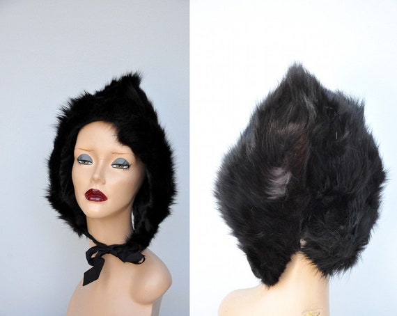 Vintage FOX Fur Hat - Pixie Hat - Fur Hat - Dark … - image 1