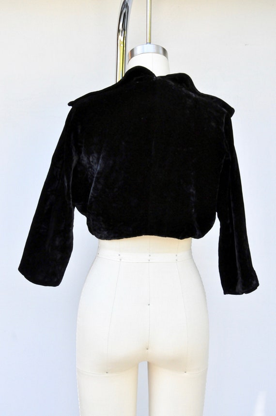 20s 30s Cropped Black Velvet Bolero Jacket Blazer… - image 6