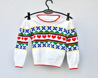 70s 80s Girl's Sweater - Fair Isle Sweater - Puffed Shoulders Sweater - PullOver Sweater - Boho Hippie Winter Toddler Girl