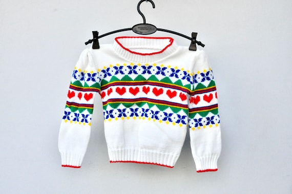 70s 80s Girl's Sweater - Fair Isle Sweater - Puff… - image 1