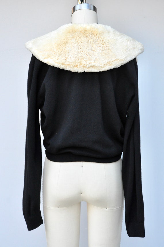 50s Black Cashmere Cardigan with Shearling Fur Co… - image 8