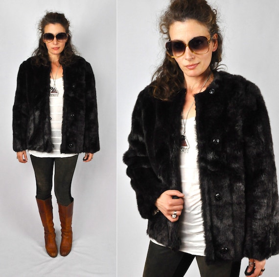 Vintage Faux Fur Jacket Coat - Streaked Vegan Bro… - image 1