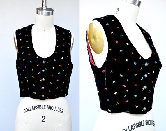 Vintage VELVET EMBROIDERED Crop Top - Dirndl Vest