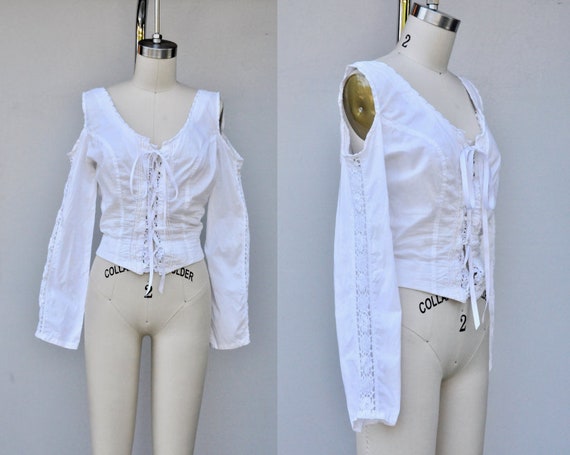 White CROP Top Blouse - Crop Top - Cold Shoulders