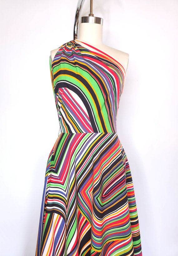 70s Stripes Maxi Dress - One Shoulder Dress - GOR… - image 5