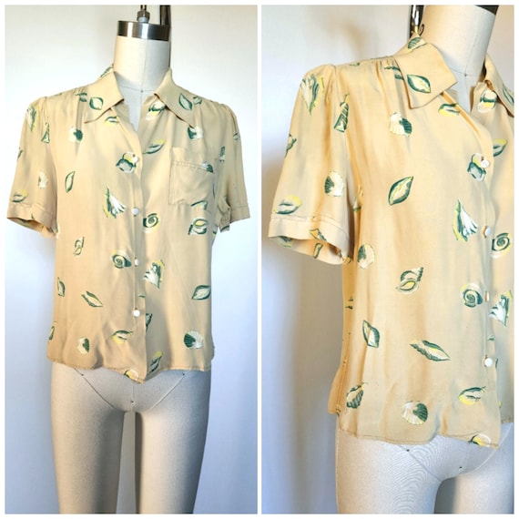 40s Hawaiian Shirt Rayon Shirt - Seashell Shirt -… - image 1