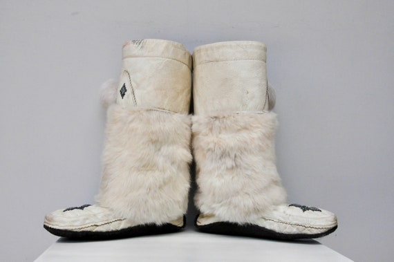 Vintage Winter Ivory Fur Boots - Real Fur Boots -… - image 8