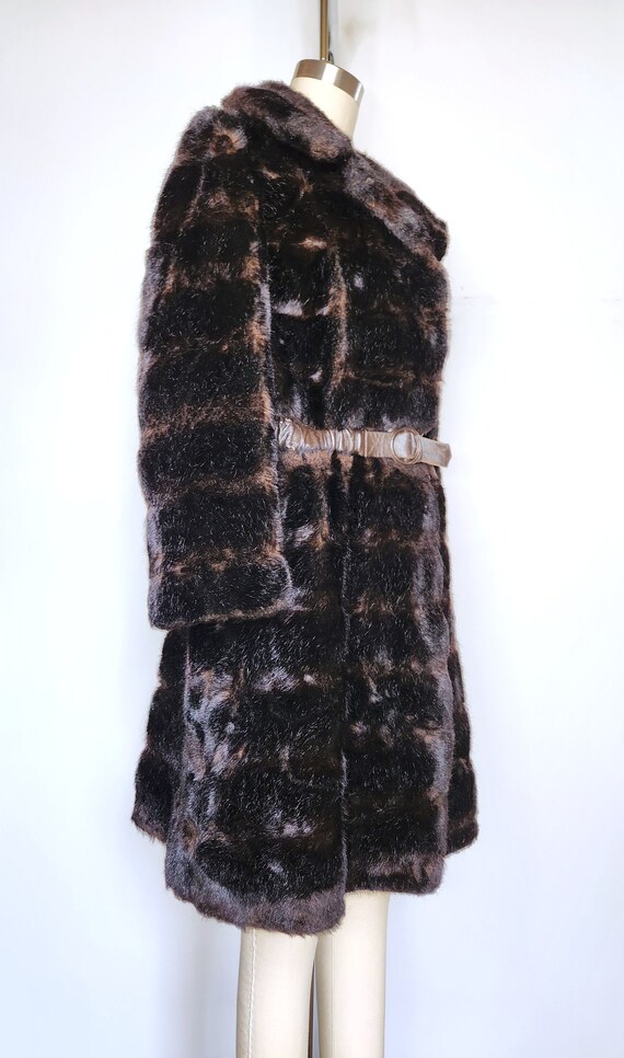 70s Faux Fur Coat Jacket - Variegated Brown Faux … - image 4