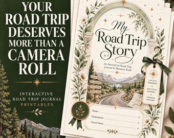 Guided Road Trip Journal, Travel Planner Printable PDF for Family, Scrapbook Diary, Vacation Memory Book and Car Activities