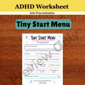 Tiny Start Menu ADHD Printable Worksheet, Task Initiation for Executive Function, Procrastination & Getting Started