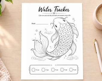 Koi Fish Water Intake Tracker Monthly Bullet Journal Page Printable for Healthy Habits Planner Insert