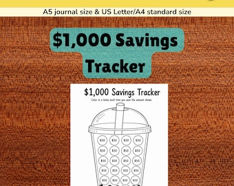 1000 Dollar Savings Tracker Bullet Journal  Printable Page, ADHD Friendly Financial Planner