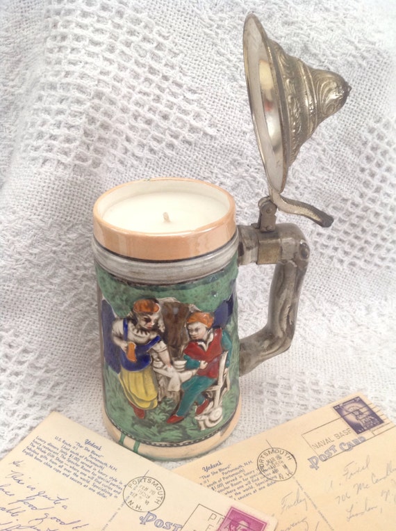 Items similar to Vintage Schloss Anholt Beer Stein with Metal Lid ...