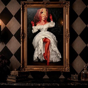 Baroque Vampire Aristocrat Wall Art, Red Stockings Canvas Print, Spooky Rococo Queen Poster, Dark Romance Decor