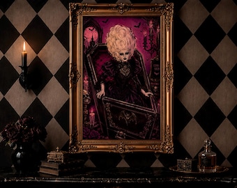 Leinwanddruck „Sarg der Vampirkönigin“, Pastell-Gothic-Wandbild „Marie Antoinette“, Rokoko-Sarg-Vampirposter, Dark-Academia-Dekoration
