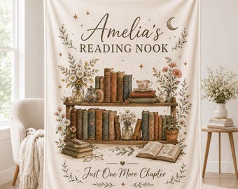 Personalized Reading Blanket, Custom Name Book Lover Throw, Reading Nook Blanket, Bookish Gift for Her, Cozy Reader Birthday Gift