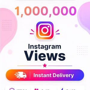 May include: A digital graphic promoting 1,000,000 Instagram Views. The design features the Instagram logo, the text "1,000,000 Instagram Views," and "Instant Delivery" on a gradient button. Includes icons for secure checkout, trusted seller, and safety.