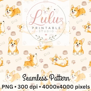 Speels Corgi-patroon (naadloos) – Schattige hond, digitale download (PNG)