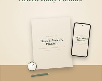 Printbare dagplanner voor ADHD | Invulbaar schema, takenlijst en gewoonte-tracker, digitale download voor volwassenen met ADHD