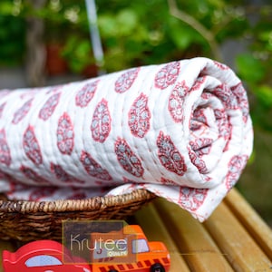 Pink Floral Handmade Baby Quilt, Flower Print Baby Blanket, Crib Blanket - 100% Cotton/Muslin Handmade Quilt