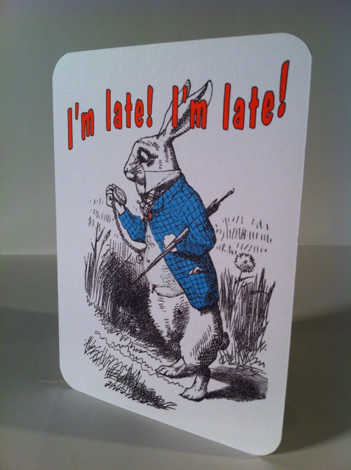 White Rabbit From Alice in Wonderland Proclaims I'm Late, Inside is