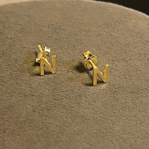 Personalized Initial & Number Stud Earrings, 925 Sterling Silver, 14K Gold Plated, Custom Letter Earrings Pair