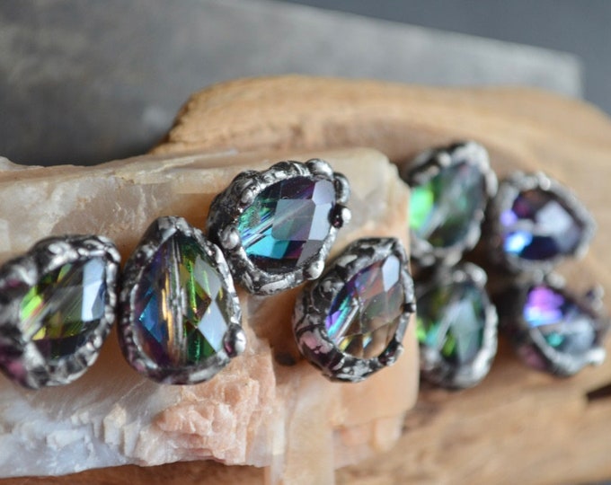 NEW DARK OPAL Teardrop Soldered Crystal Focal Bead, Bracelet Charm