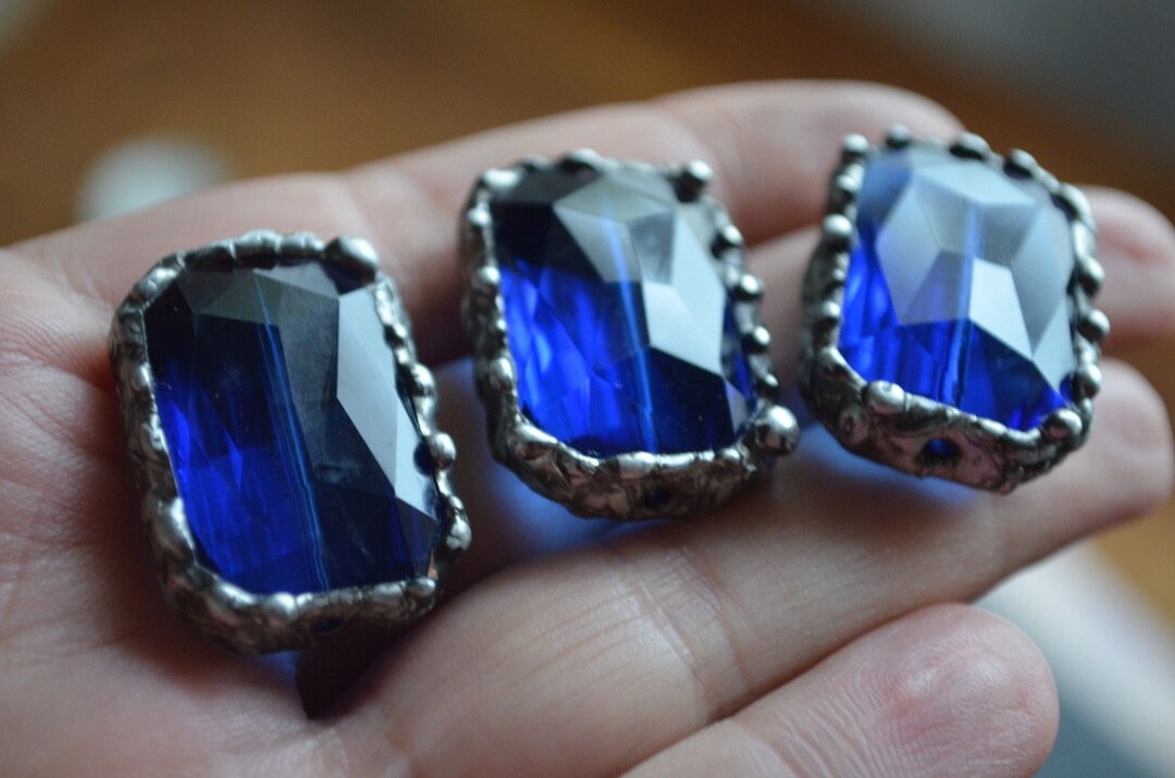 NEW SAPPHIRE Blue Large Soldered Crystal Focal Bead, Bracelet Charm