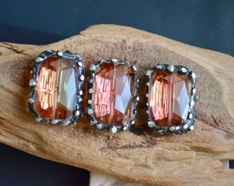 NEW! PEACH SUNSET Large Organic Soldered Crystal Focal Bead, Bracelet Necklace Charm, Feeriee13