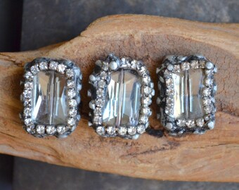 NEW! BLACK DIAMONDS Large Focal Bead, Rhinestone Soldered Crystal Pendant, Artisan Beaded Bracelet Necklace Charm, Original Feeriee13 Design