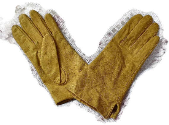 yellow leather gloves