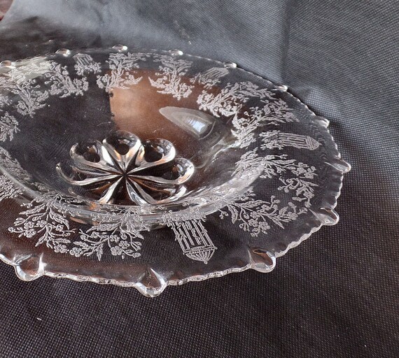 Etched Glass Bowl Paden City WV Glassware Decorative Art Etsy