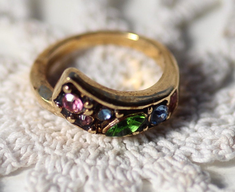 Gold Tone Costume Jewelry Ring with Multi Colored Rhinestones Etsy