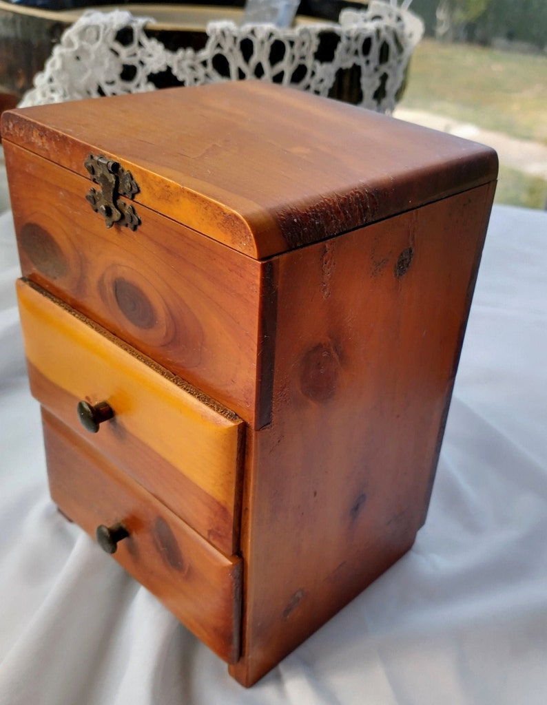 Miniature Two Drawer Flip Top Cedar Chest Solid Wood Doll Etsy