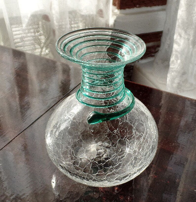 Vintage Blenko Clear Crackle Art Glass Vase Etsy