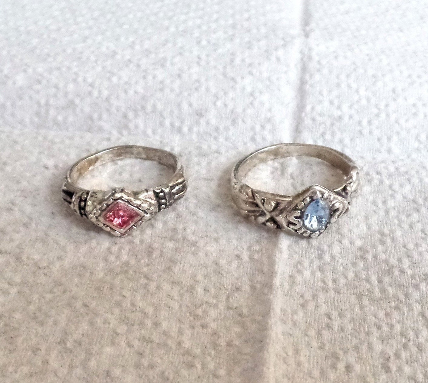 Two Vintage Costume Ring Jewelry Silver Tone Metal Statement Etsy