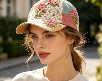 Women's Casual Pink Retro Floral Hat,Vintage Floral Baseball Cap,Adjustable Sun Hat,Cottagecore Fashion Cap,Gift For Her