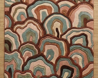 Abstract Tufted Rug, Wavy Area Rug, Handmade Wool Carpet, Modern Boho Rug, Organic Pattern Rug, Living Room Bedroom Decor