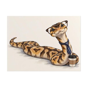 Affiche Python royal d'entreprise | Salaryman serpent, lunettes, café (Impression giclée)