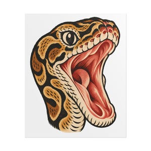 Traditional Tattoo Ball Python Art Print | Korean Tiger Style Reptile Poster (Giclée Print)