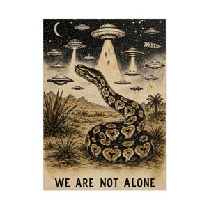 Ball Python UFO Poster | Vintage Sci Fi Reptile Wall Art (5x7)