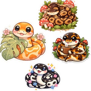 Ball Python Digital Sticker Pack (8 PNGs) | Kawaii Snake Clipart | Cozy Constrictor Digital Download