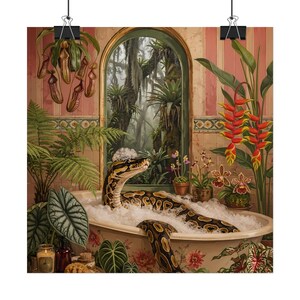Balpython bubbelbad kunstprint | Maximalistische tropische botanische illustratie afbeelding 3
