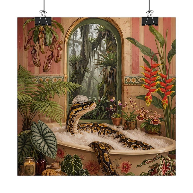 Balpython bubbelbad kunstprint | Maximalistische tropische botanische illustratie afbeelding 3
