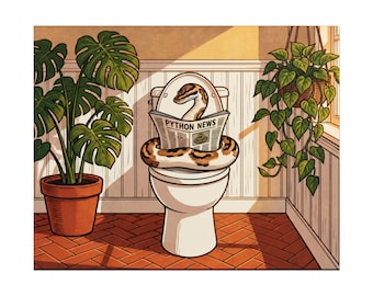 Funny Snake Bathroom Poster | Ball Python Reading Newspaper | Botanical Bathroom Wall Art | Rolled Print