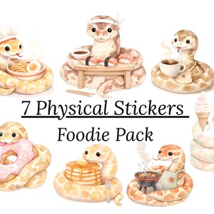 7 adesivi Foodie Ball Python – Decalcomanie Kawaii a tema rettili per laptop e borraccia