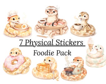 7 pegatinas Foodie Ball Python – Calcomanías Kawaii de reptiles para laptop, botella de agua