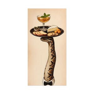 Affiche vintage Python royal serveur | Illustration pour cocktails et charcuterie | Décoration serpent élégante
