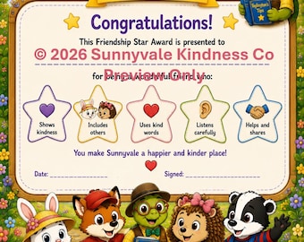 Friendship Star Award Certificate | Kindness, SEL Reward (Instant Download)